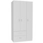 White 3-Door Wardrobe with Hanging Rod & Shelves for Bedroom