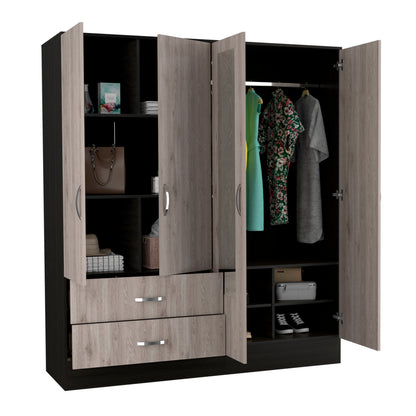 Black Grey 4-Door Wardrobe - 19.4 x 63 x 71.1", Storage Armoire
