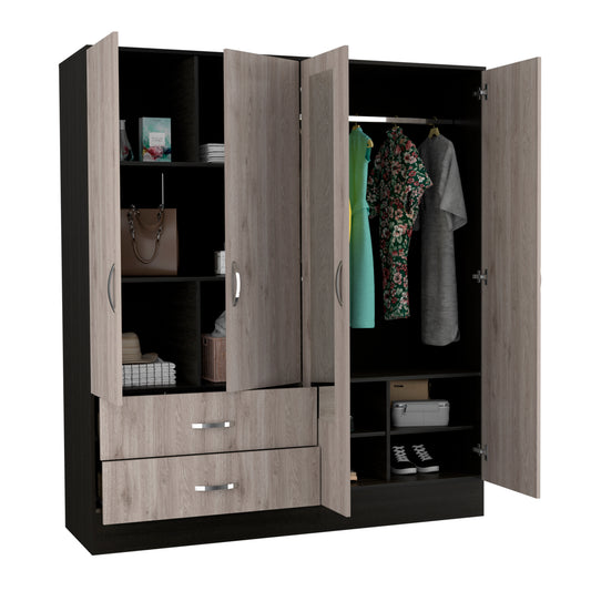 Black Grey 4-Door Wardrobe - 19.4 x 63 x 71.1", Storage Armoire