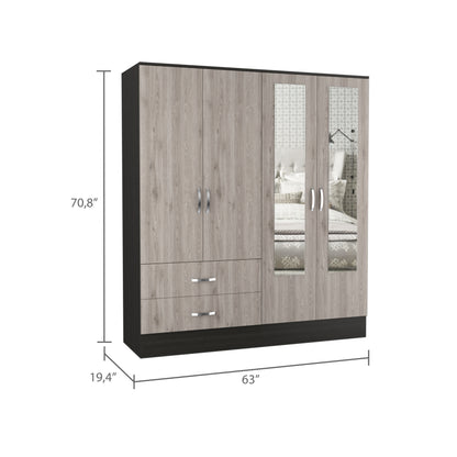 Black Grey 4-Door Wardrobe - 19.4 x 63 x 71.1", Storage Armoire