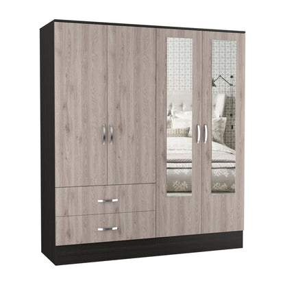 Black Grey 4-Door Wardrobe - 19.4 x 63 x 71.1", Storage Armoire