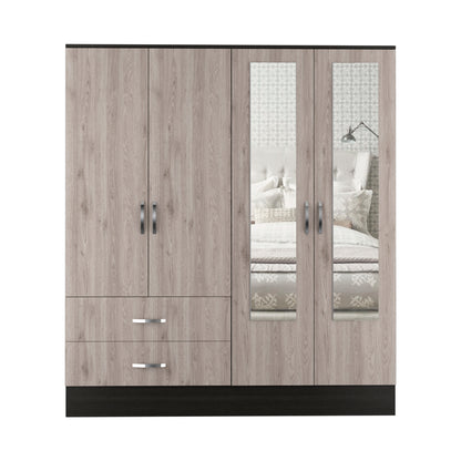 Black Grey 4-Door Wardrobe - 19.4 x 63 x 71.1", Storage Armoire