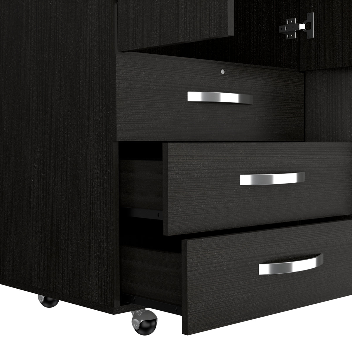 Black 4-Door Wardrobe with Drawers & Rods - Bedroom Storage