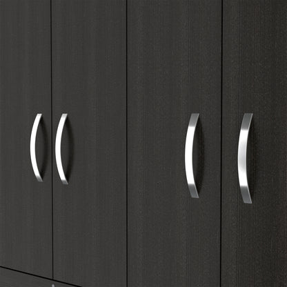 Black 4-Door Wardrobe with Drawers & Rods - Bedroom Storage