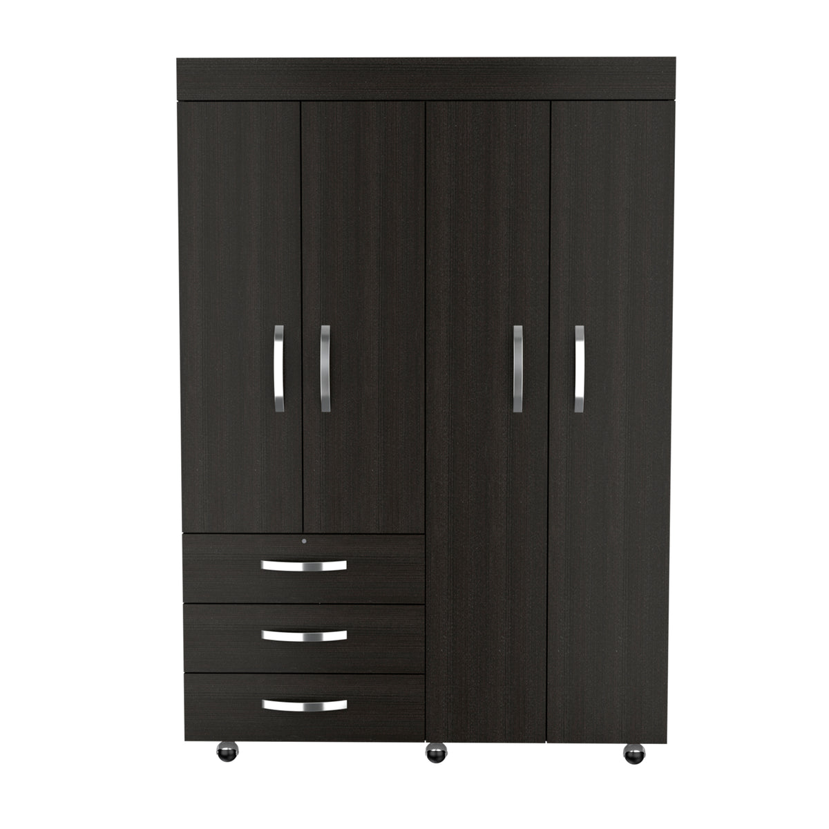 Black 4-Door Wardrobe with Drawers & Rods - Bedroom Storage
