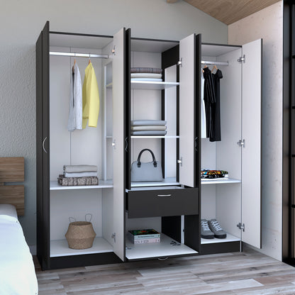Black White 6-Door Wardrobe Large Storage Armoire