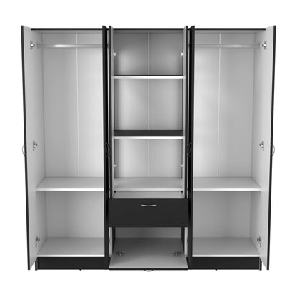 Black White 6-Door Wardrobe Large Storage Armoire