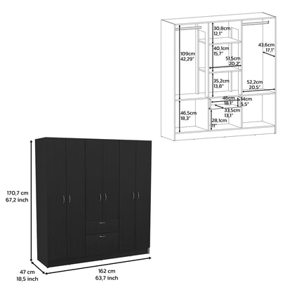 Black White 6-Door Wardrobe Large Storage Armoire