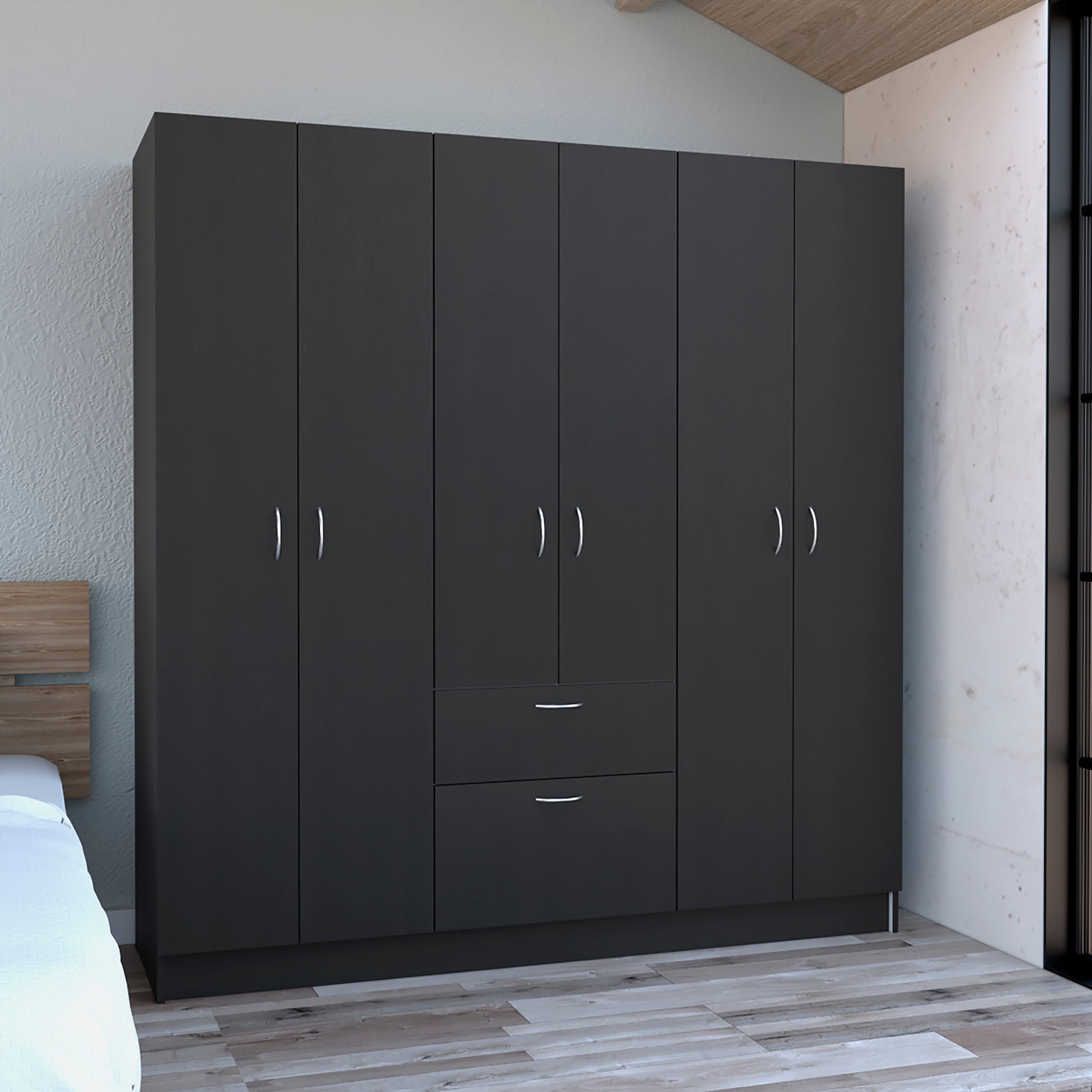 Kibo 6 Doors Armoire, One Drawer, Rod, Seven Interior Shelves, Black Wengue / White -Bedroom