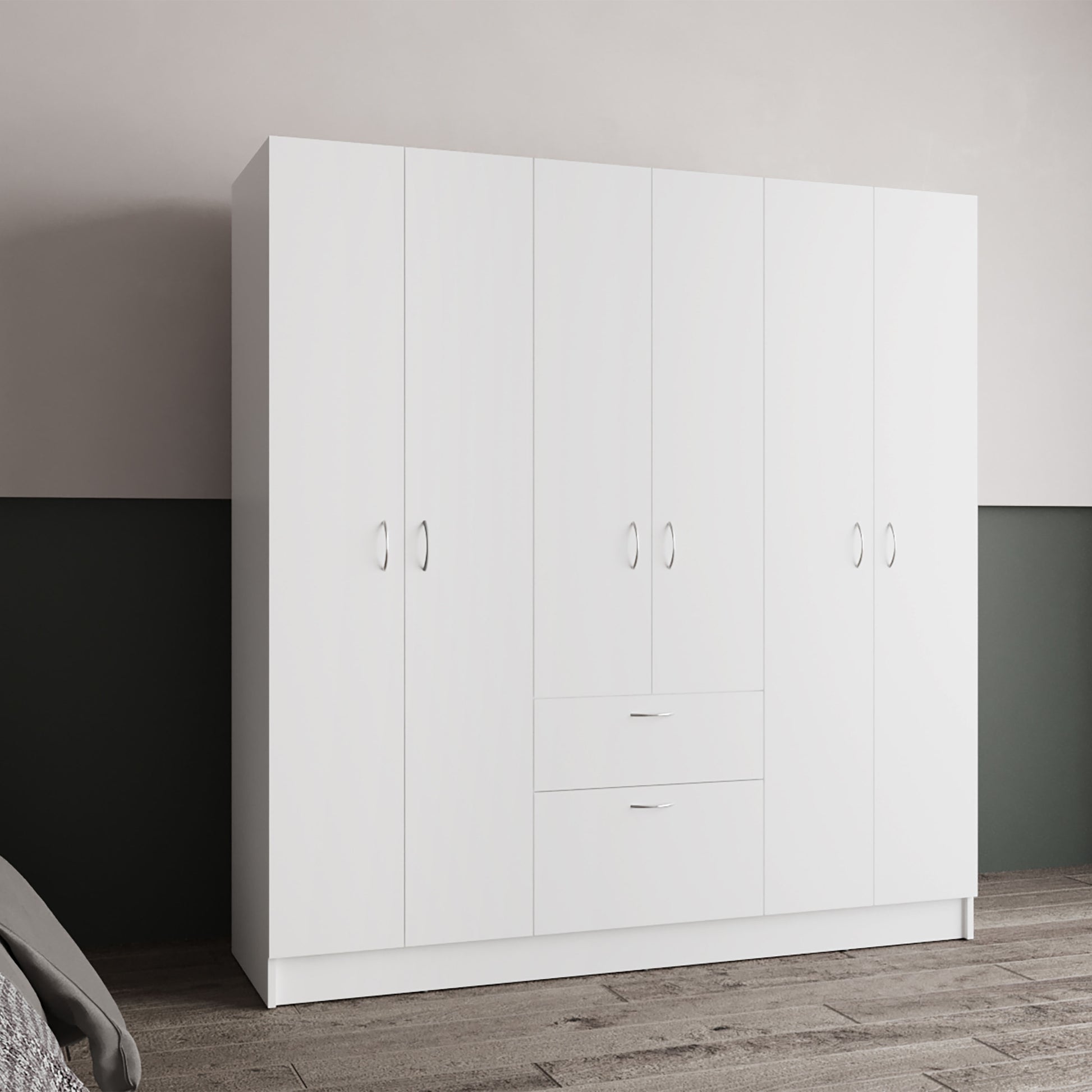 Kibo 6 Doors Armoire, One Drawer, Rod, Seven Interior Shelves, White -Bedroom