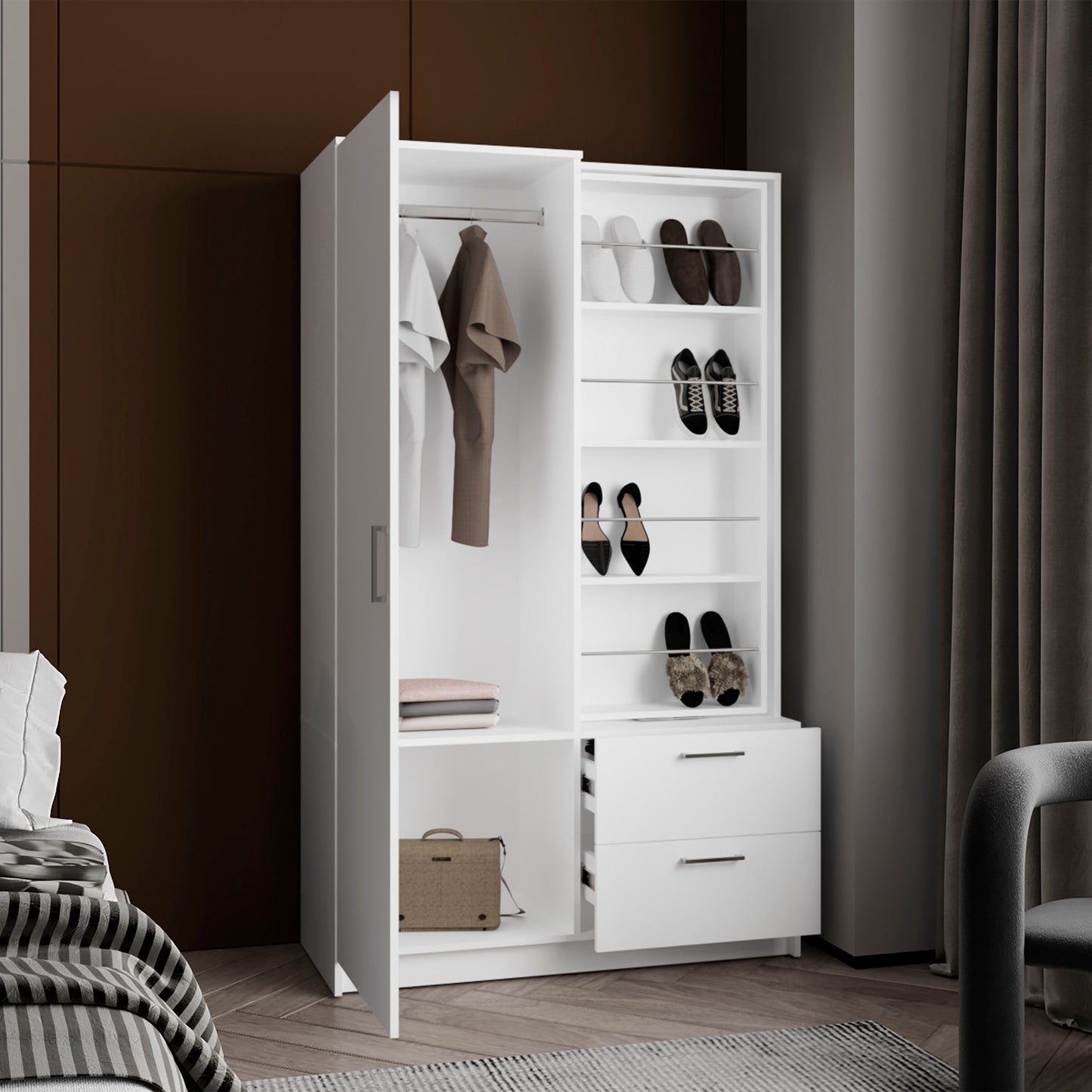 White Bedroom Dresser with Mirror - 18.3" W x 41.9" D x 70.9" H