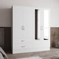 Gangi 160 Armoire, 4-door wardrobe , Two Mirrors, Metal Hardware, Two Drawers, Rod, Ten Shelves, White -Bedroom