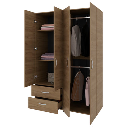 70.9" Natural Wood Armoire with 2 Drawers & Hanging Rods for Bedroom