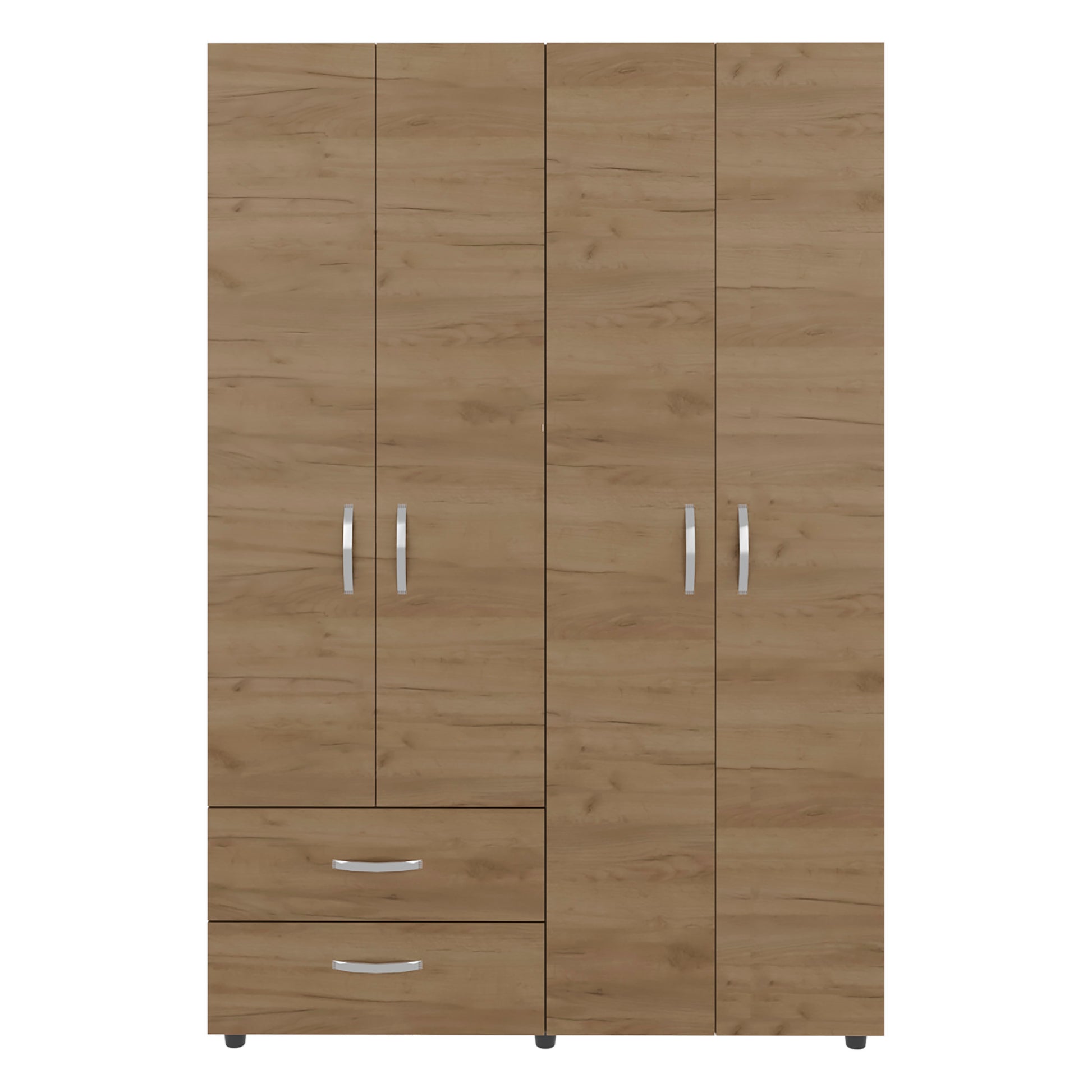 70.9" Natural Wood Armoire with 2 Drawers & Hanging Rods for Bedroom