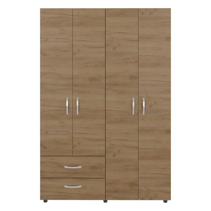 70.9" Natural Wood Armoire with 2 Drawers & Hanging Rods for Bedroom