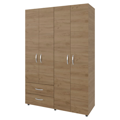 70.9" Natural Wood Armoire with 2 Drawers & Hanging Rods for Bedroom