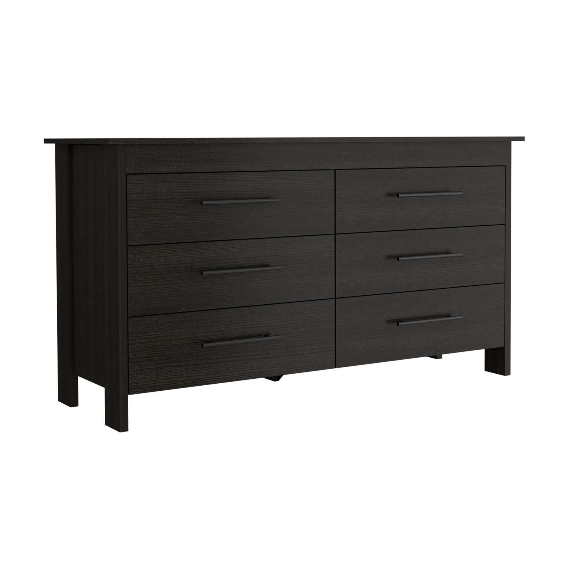 Black 6 Drawer Dresser - Engineered Wood Storage for Bedroom