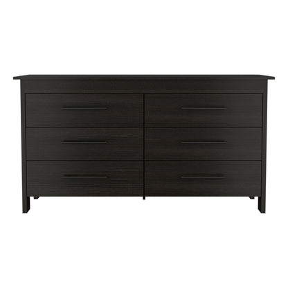 Black 6 Drawer Dresser - Engineered Wood Storage for Bedroom