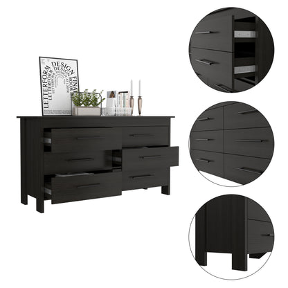 Black 6 Drawer Dresser - Engineered Wood Storage for Bedroom