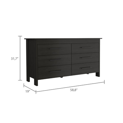 Black 6 Drawer Dresser - Engineered Wood Storage for Bedroom