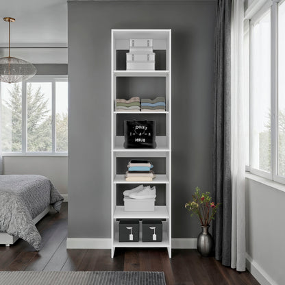 84" White Engineered Wood Dresser with 6 Shelves for Bedroom