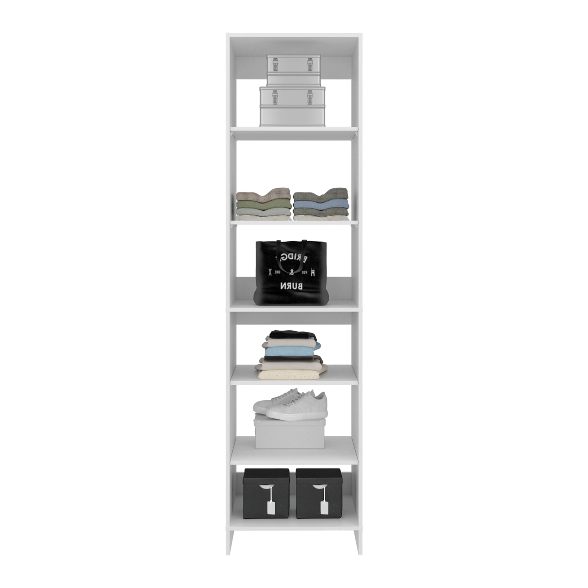 84" White Engineered Wood Dresser with 6 Shelves for Bedroom