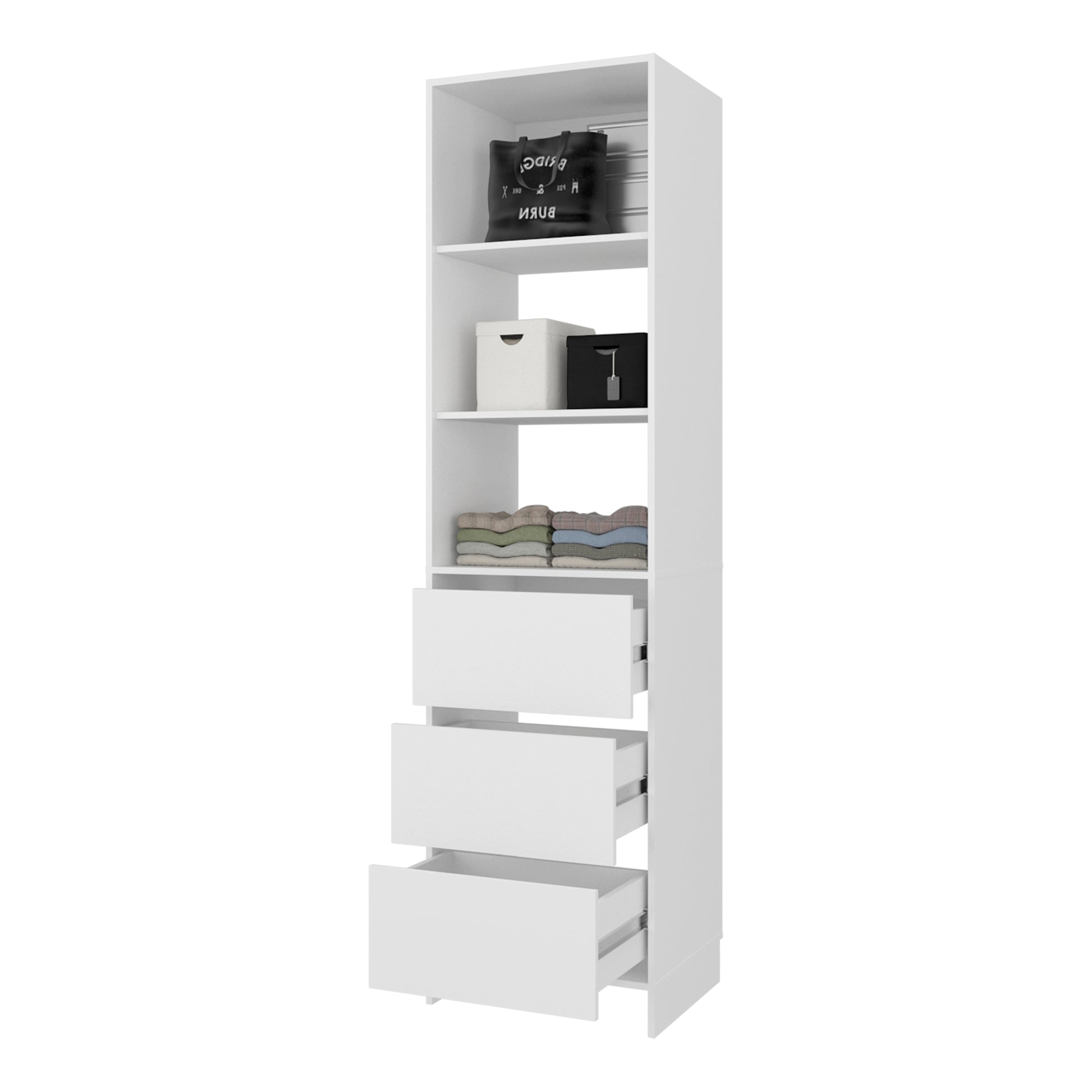 84" White Engineered Wood Dresser - 3 Drawers, 3 Shelves
