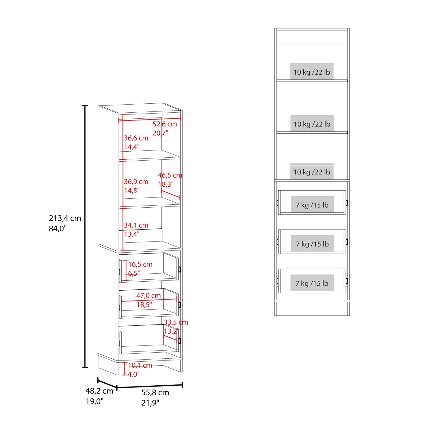 84" White Engineered Wood Dresser - 3 Drawers, 3 Shelves