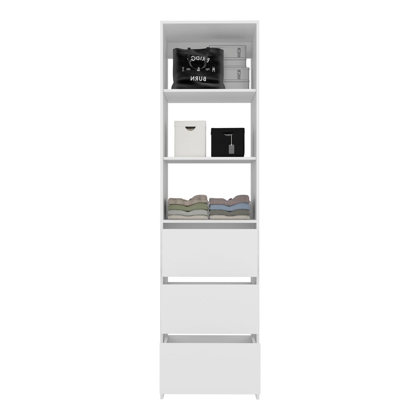 84" White Engineered Wood Dresser - 3 Drawers, 3 Shelves