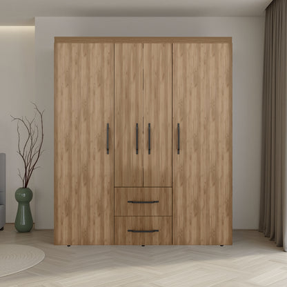 Valier Wardrobe, Deluxe Armoire with Multiple Storage Options and Metal Accents, Natural Oak