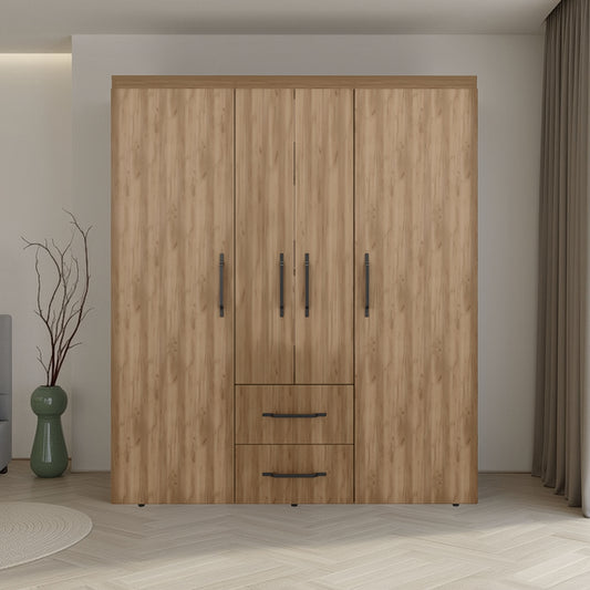 Valier Wardrobe, Deluxe Armoire with Multiple Storage Options and Metal Accents, Natural Oak