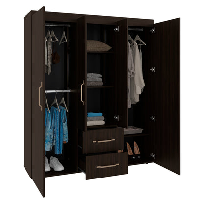Dark Walnut Wardrobe with 6 Shelves & Hanging Space
