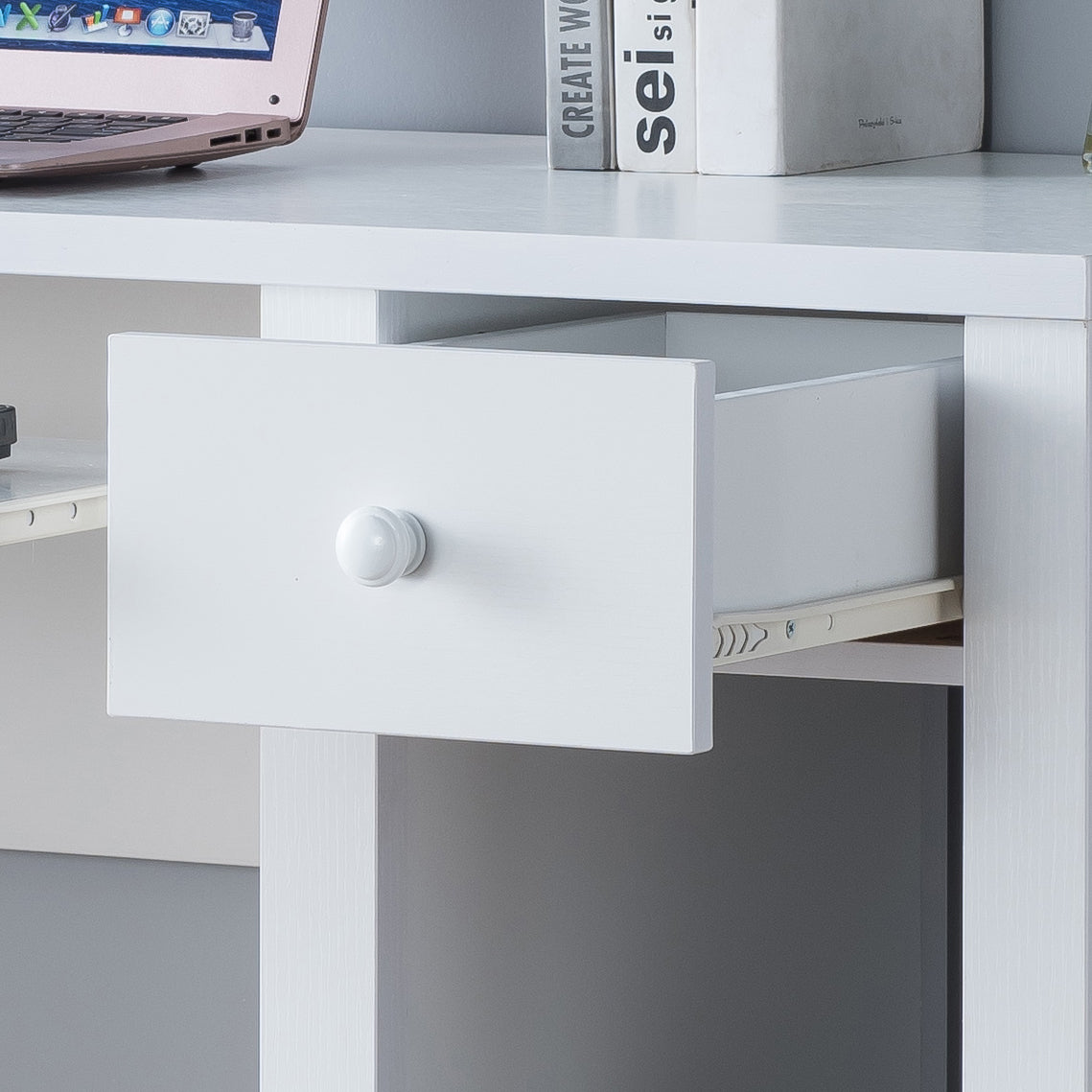 White Computer Desk with One Drawer - 39" Workspace for Home Office