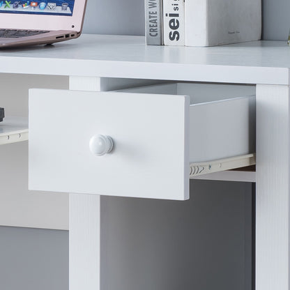 White Computer Desk with One Drawer - 39" Workspace for Home Office