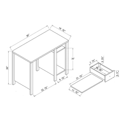White Computer Desk with One Drawer - 39" Workspace for Home Office