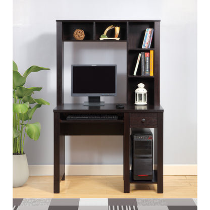 Student desk with hutch home office desk 39"W Compact desk Writing Desk Laptop Desk Red Cocoa Espresso One drawer Keyboard Drawer Wooden Knob