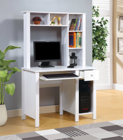 Student desk with hutch home office desk 39"W Compact desk Writing Desk Laptop Desk White One drawer Keyboard Drawer Wooden Knob