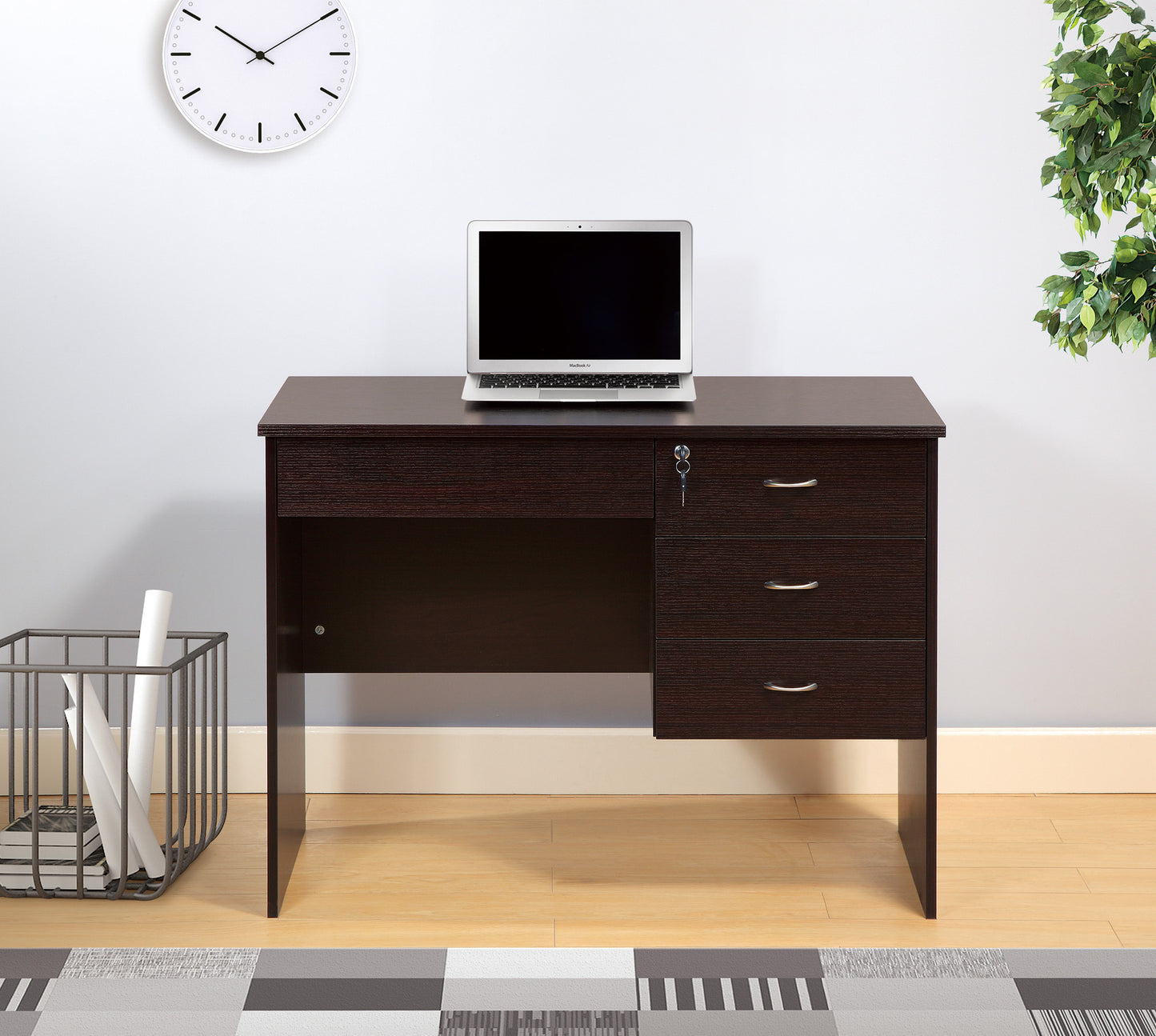 Espresso Three Drawer Student Desk - 39.5" Work Surface for Home Office