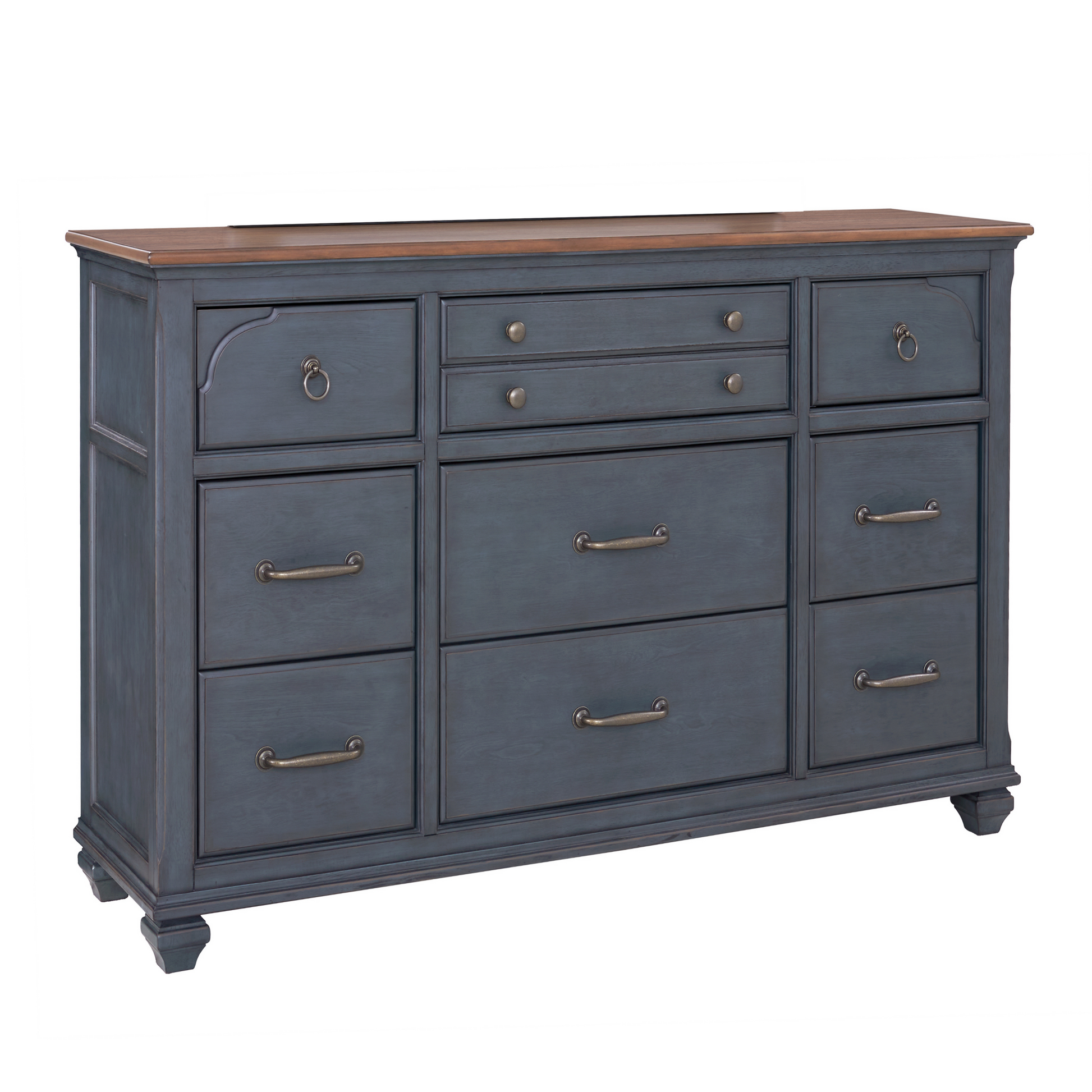 66" Blue Rubber Wood Dresser - Nine Drawers