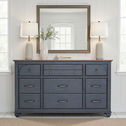Americana 9-Drawer Dresser, No Assembly Required, Corduroy Blue Finish