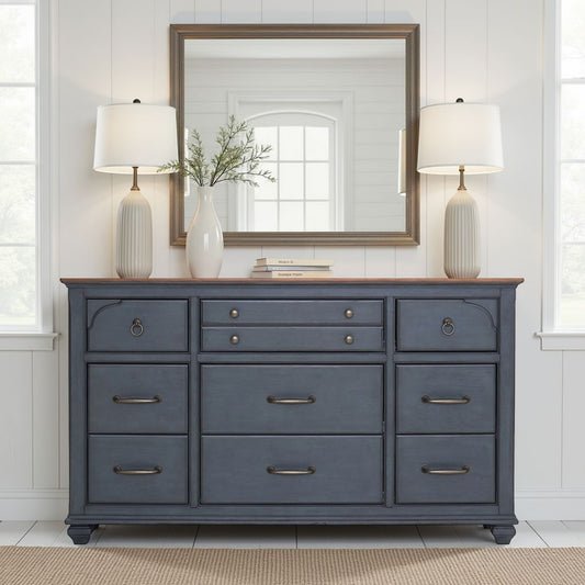 Americana 9-Drawer Dresser, No Assembly Required, Corduroy Blue Finish