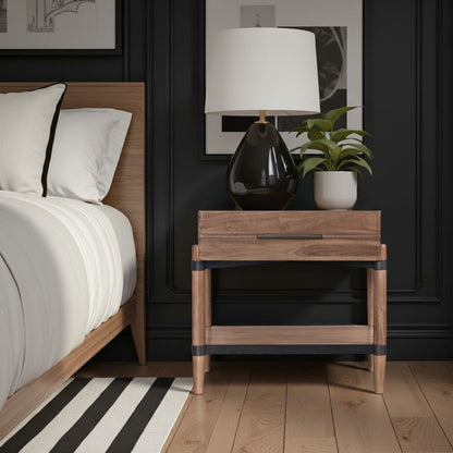 Tranquilty 26 inch One Drawer Nightstand, Minimal Assembly, Walnut Finish