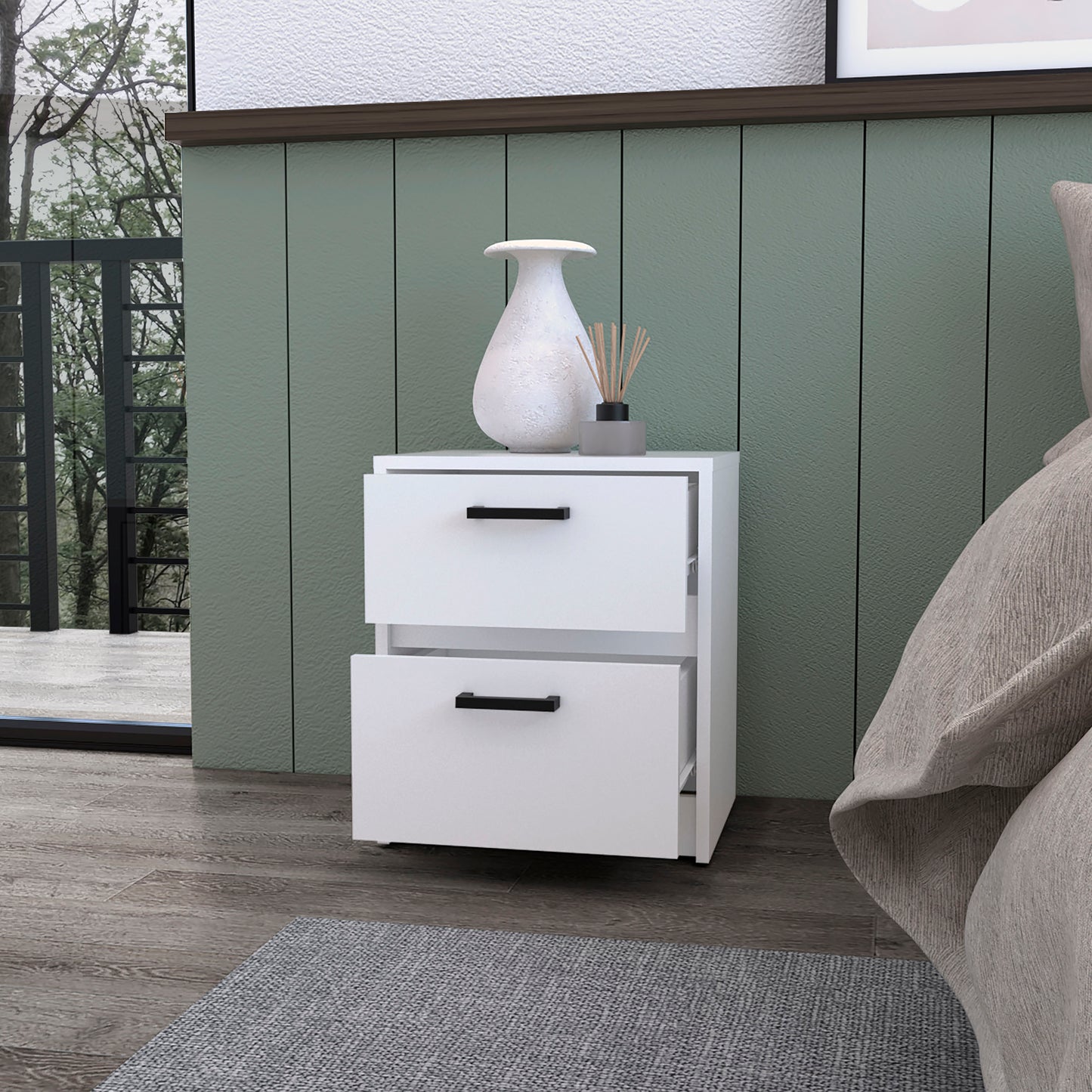 Augusta Floating Nightstand - Black with 2-Tier Shelf & Drawer