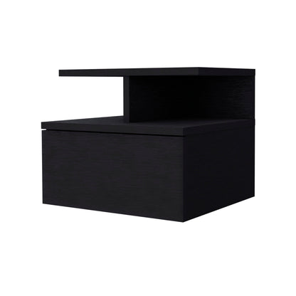 Augusta Floating Nightstand - Black with 2-Tier Shelf & Drawer