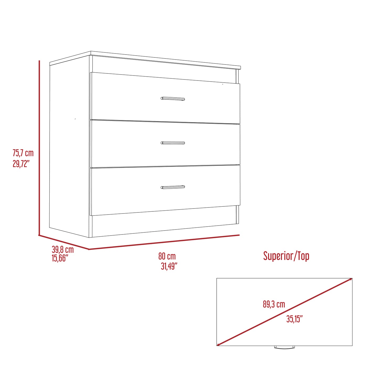 Black Engineered Wood 3 Drawer Dresser - Bedroom Storage