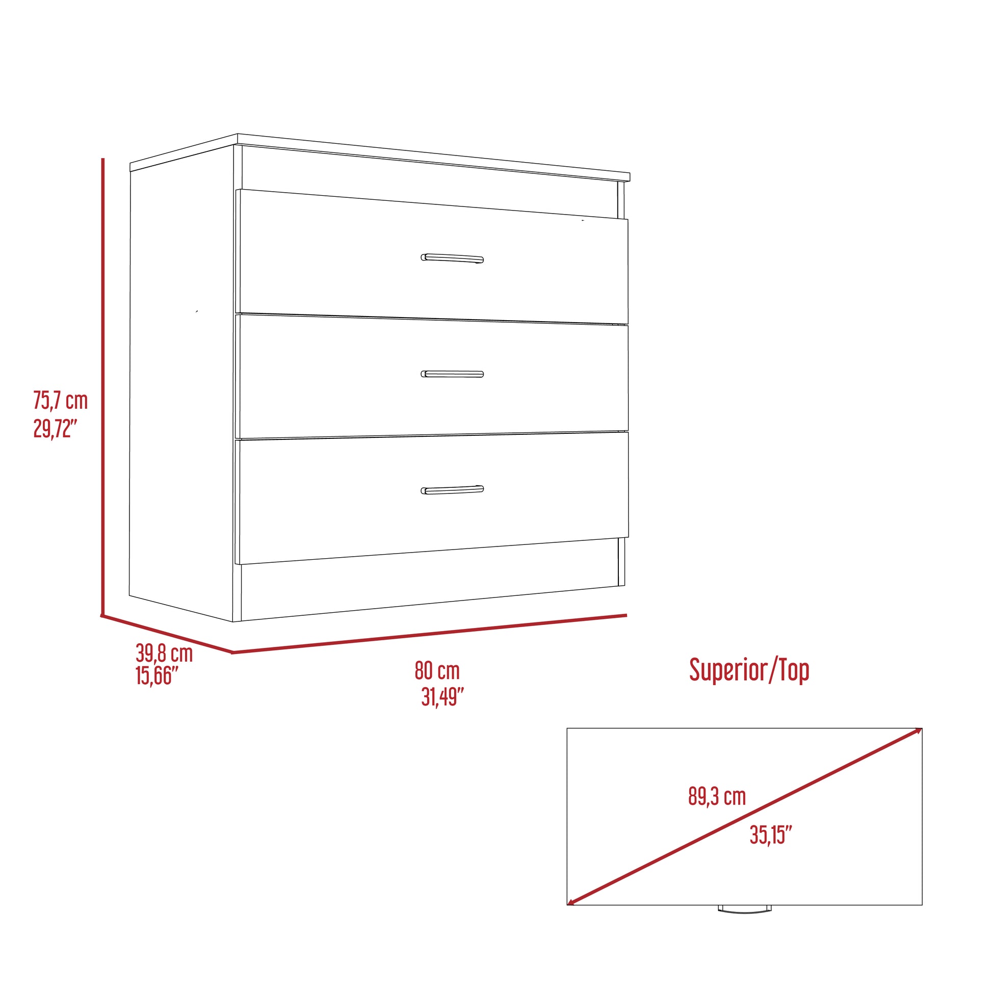 Black Engineered Wood 3 Drawer Dresser - Bedroom Storage