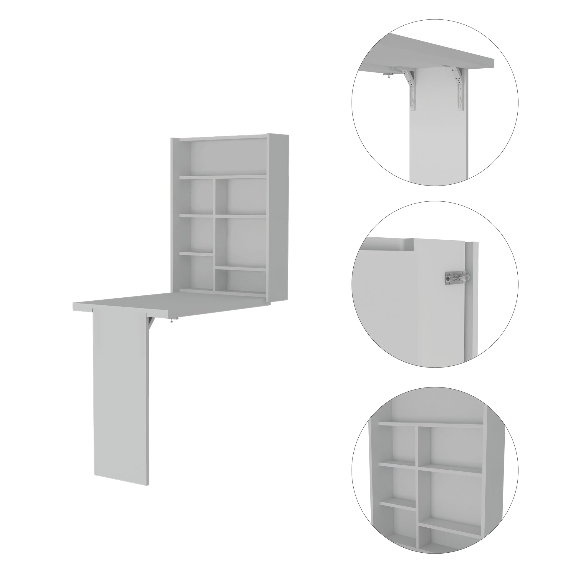 White Engineered Wood Wall Mounted Dresser with Foldable Table for Bedroom