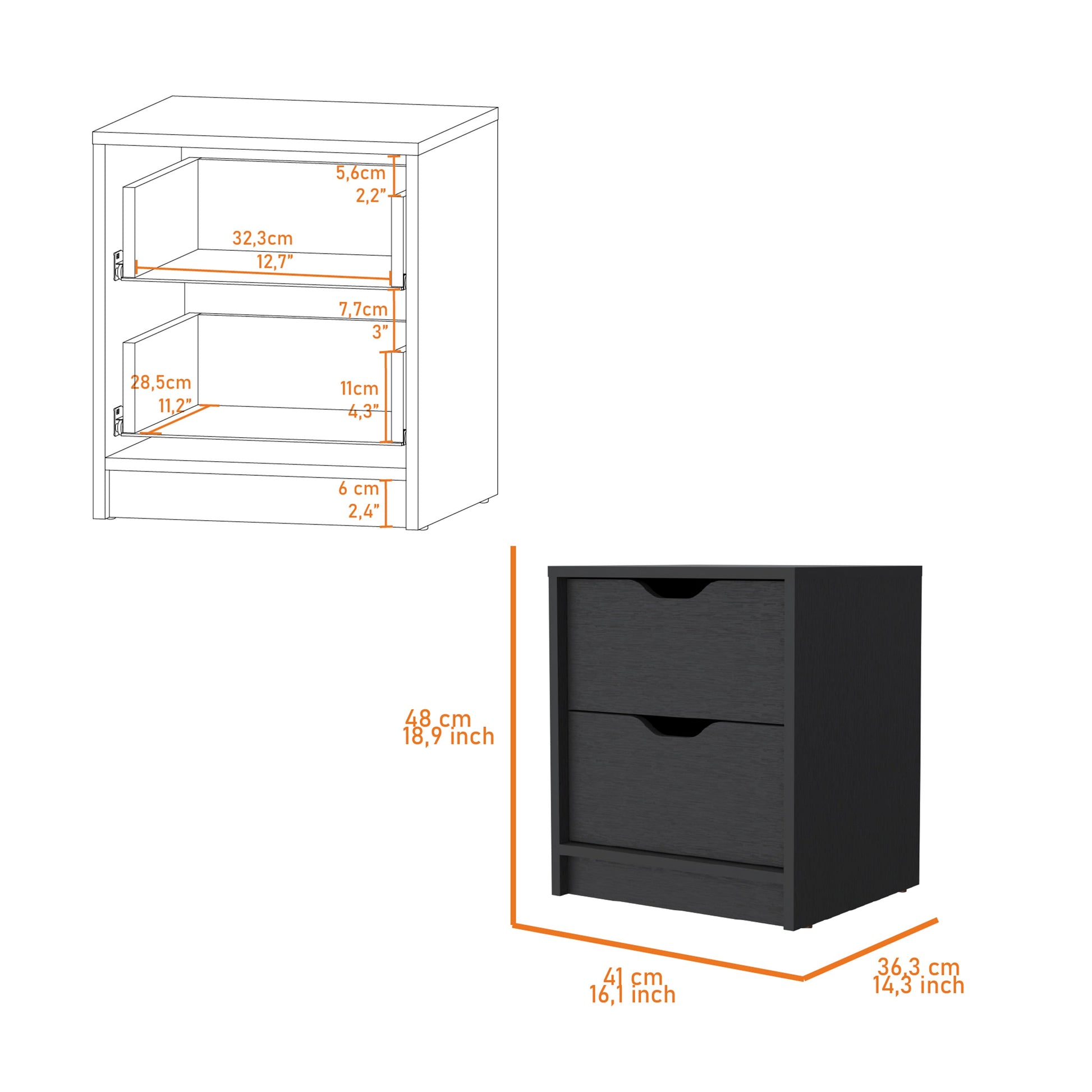 Dillon 2-Drawer Nightstand - Black Engineered Wood