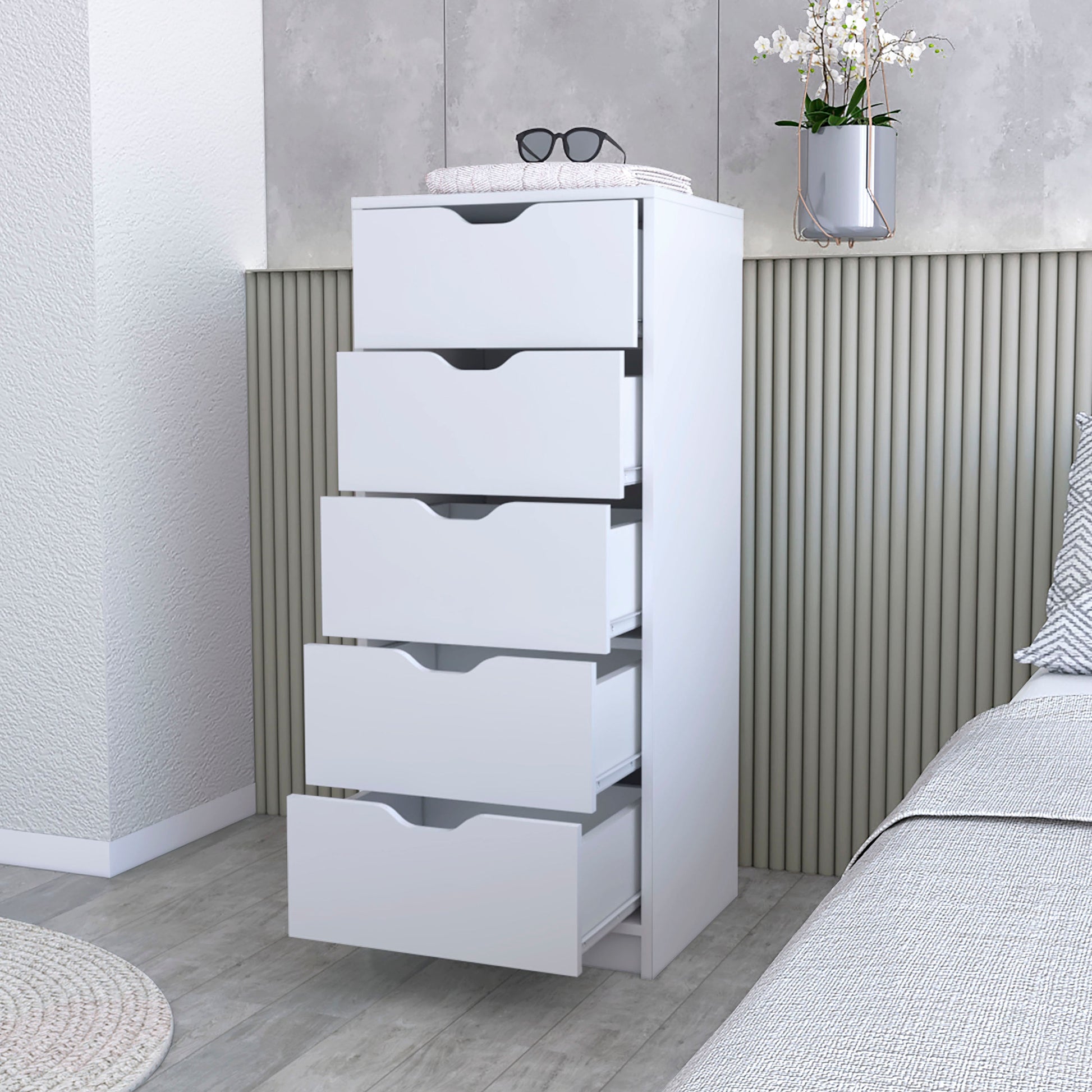 Black Engineered Wood Dresser with Drawers and Cabinets for Bedroom Storage