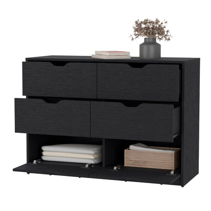 Black Engineered Wood Dresser with Drawers and Cabinets for Bedroom Storage
